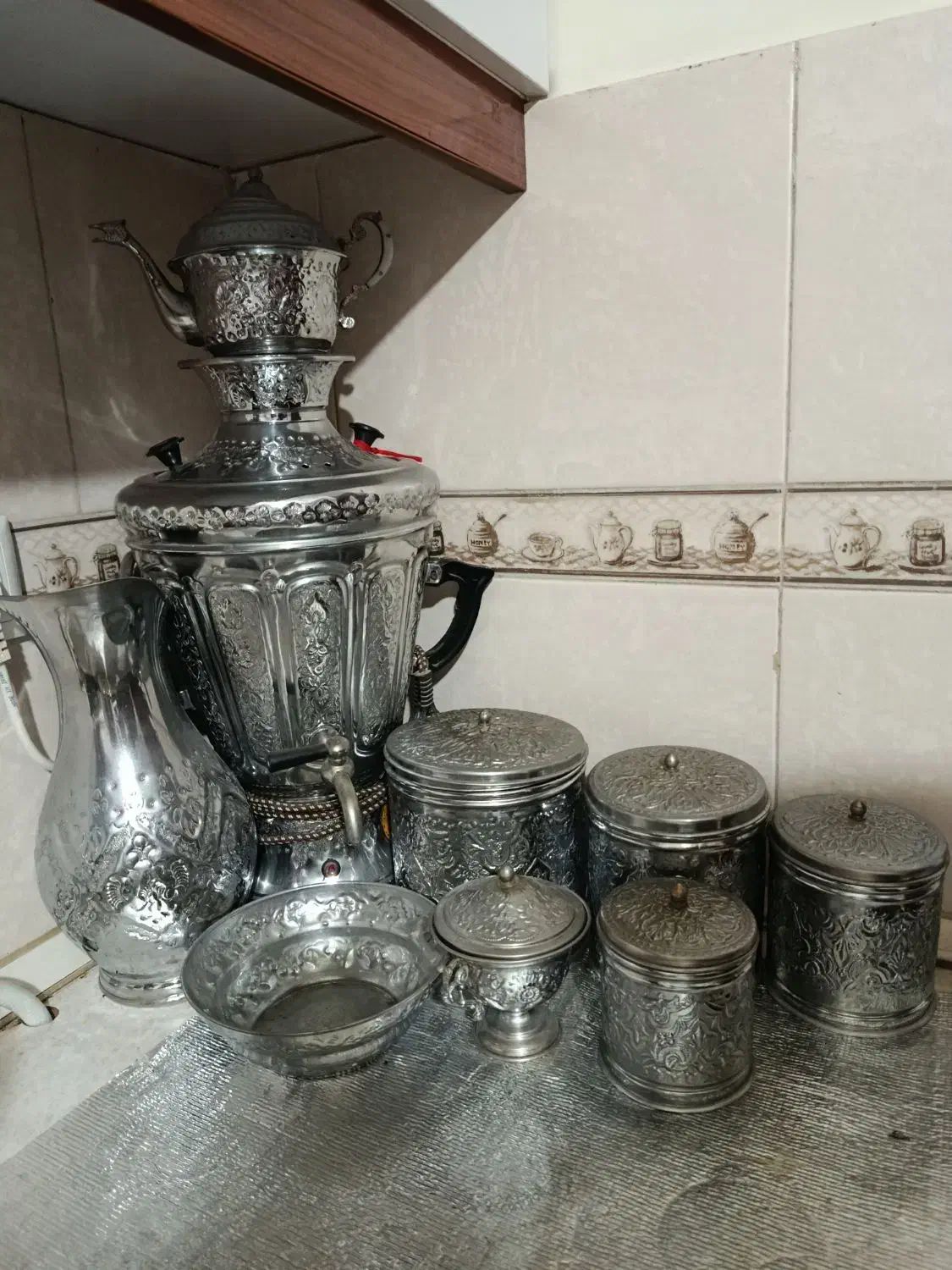 سرویس سماور و پاسماوری برنجی به همراه پارچ|سماور، چایساز، قهوهساز|مشهد, الهیه|دیوار