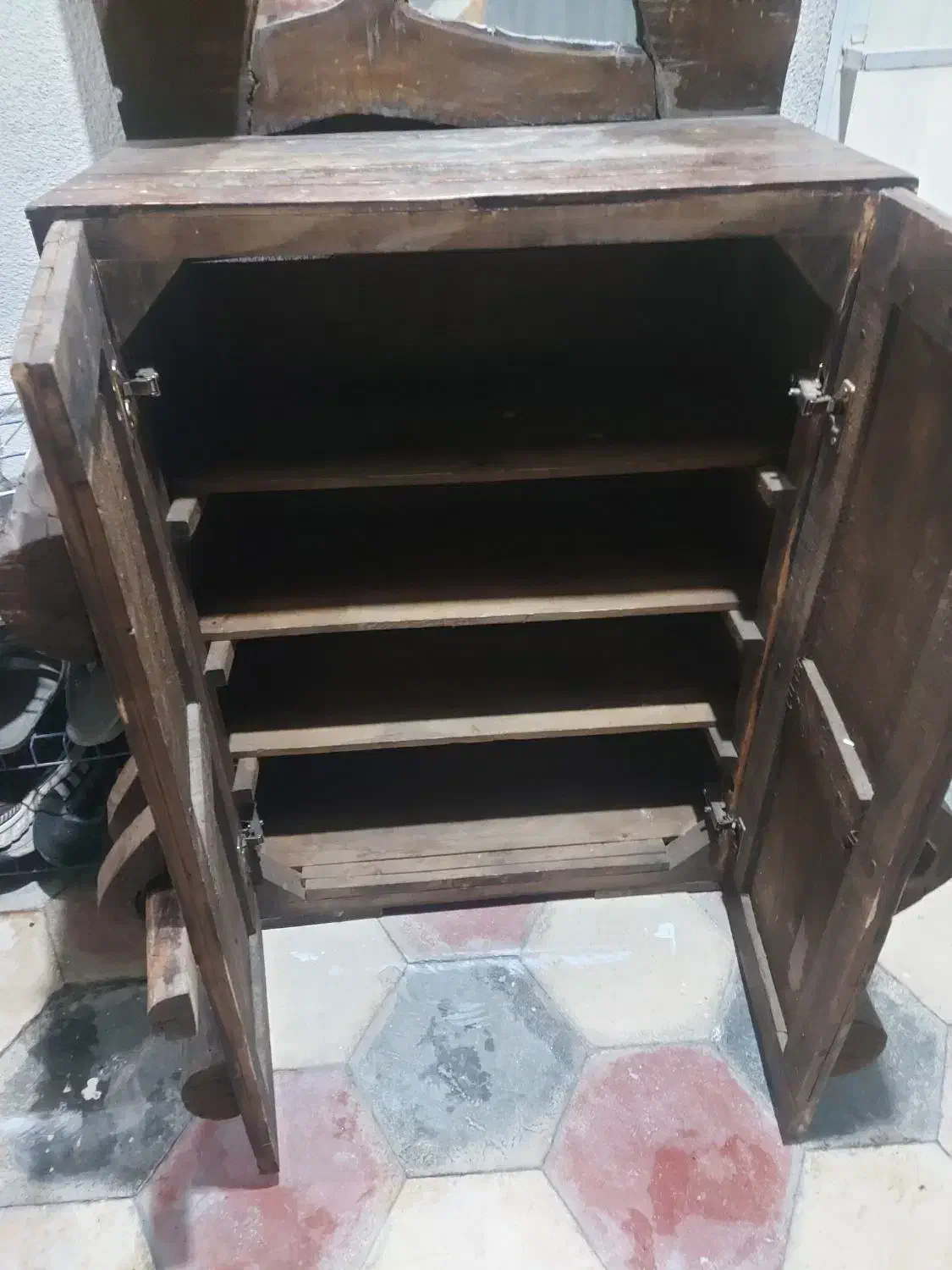 جاکفشی آینه دار چوبی|جاکفشی، کمد، دراور|شیراز, شیشه‌گری|دیوار