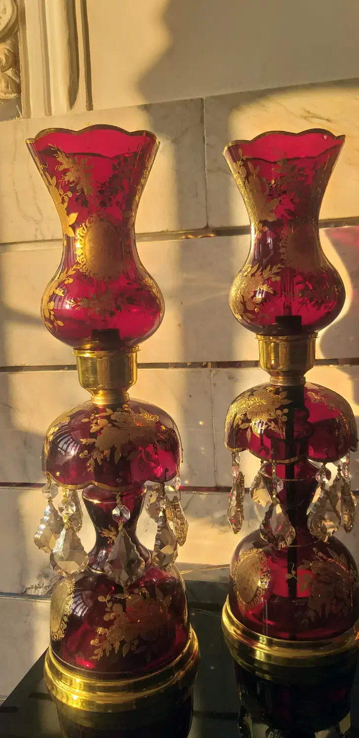 ست شمعدان چراغ‌دار قرمز طلایی، نو، لوکس و خاص|صنایع دستی و سایر لوازم تزئینی|تبریز, |دیوار