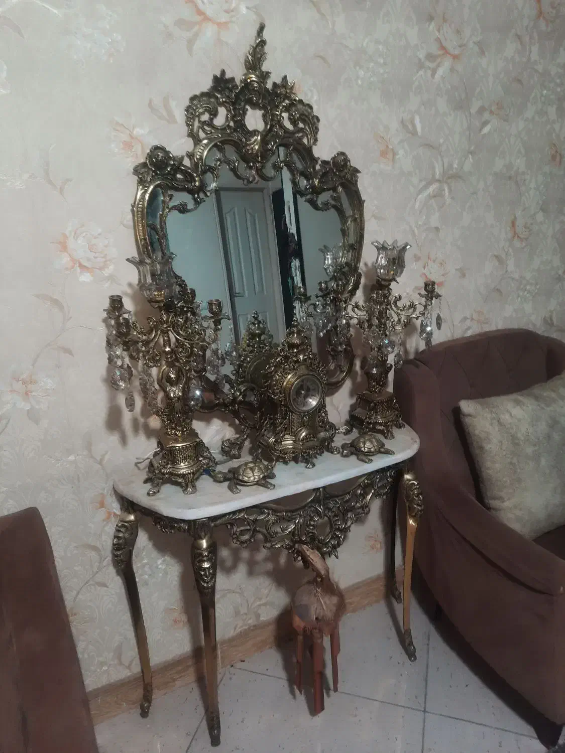 آینه و شمدان برنز قدیمی|آینه|فردیس, شهرک ارم|دیوار