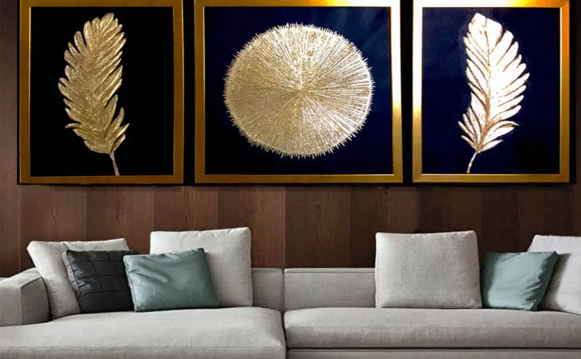 تابلو برجسته پر و خورشید طلایی|تابلو، نقاشی، عکس|تهران, هفت چنار|دیوار