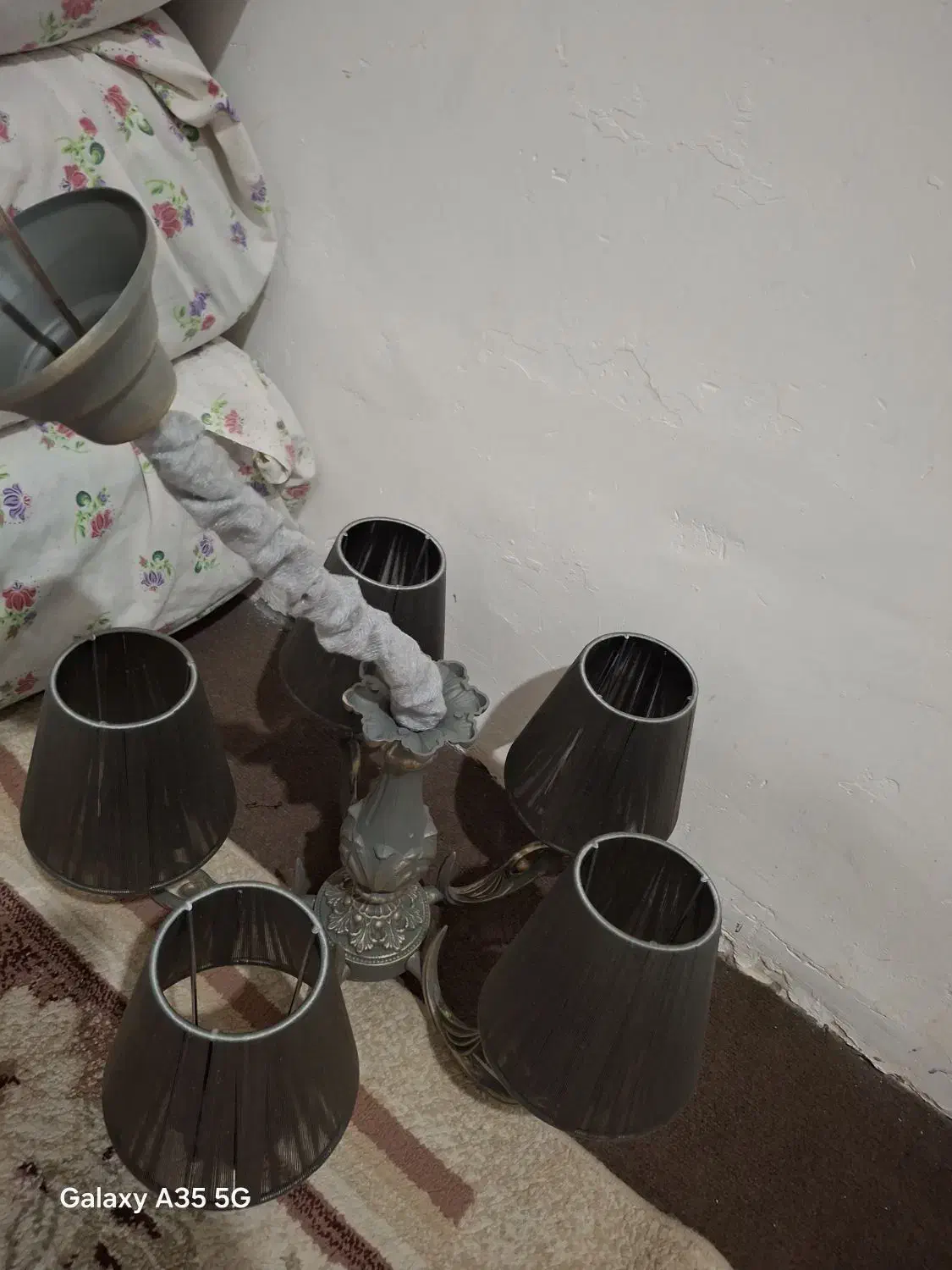 لوستر پنج شاخه المینیومی رنگ طوسی پتینه|لوستر و چراغ آویز|مشهد, شهرک شیرین|دیوار