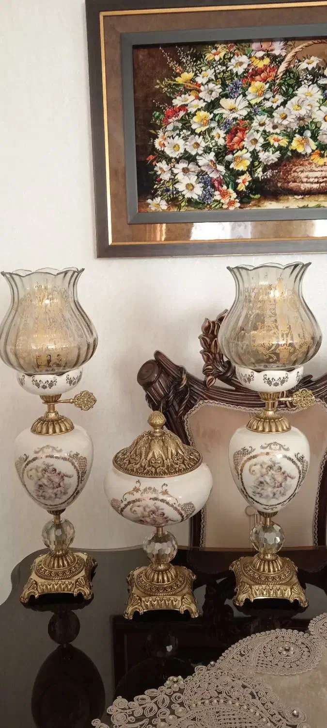 چراغ شمع دانی با کاشکول پایه برنجی|صنایع دستی و سایر لوازم تزئینی|اردبیل, |دیوار