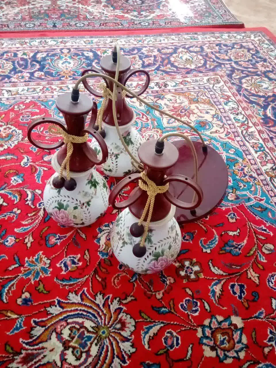 لوستر سه شاخه سرامیکی طرحدار|لوستر و چراغ آویز|ملایر, |دیوار