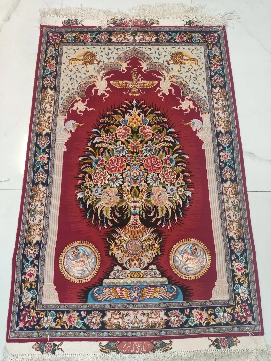 فرش دستبافت زرع نیم قلی نامی گلدانی چله ابریشم|فرش|تهران, پونک|دیوار