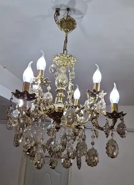 لوستر برنجی ۸ شعله|لوستر و چراغ آویز|قزوین, |دیوار