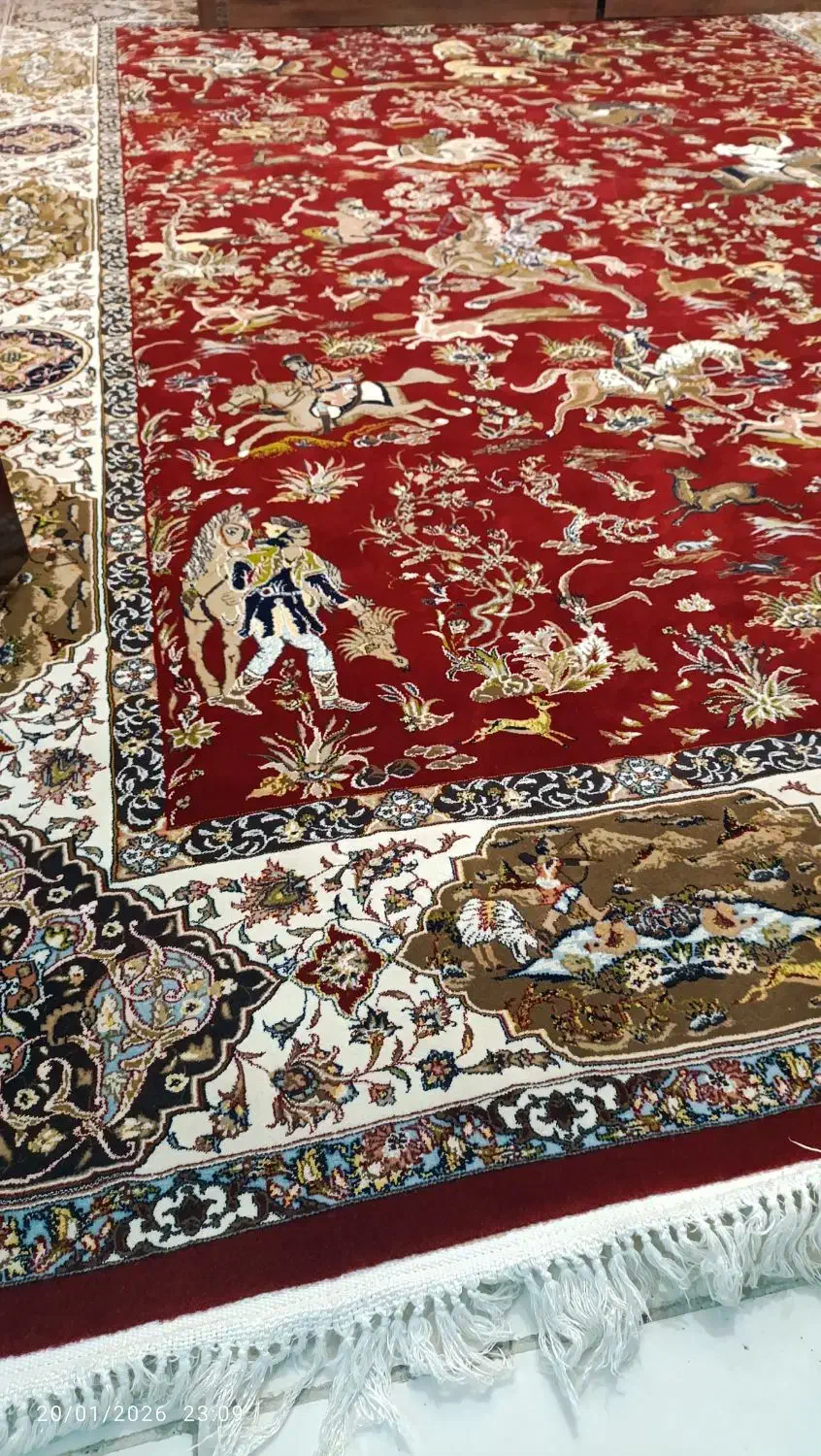 یک جفت فرش ماشینی نخ ابریشم طرح شکارگاه|فرش|کرمان, |دیوار