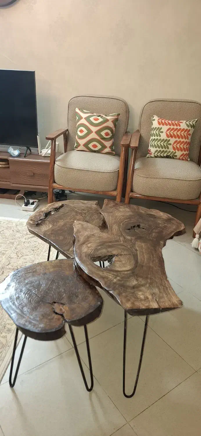 میز جلو مبلی 3 تیکه با اسلب چوب گردو|مبلمان خانگی و میز عسلی|مشهد, شریف|دیوار