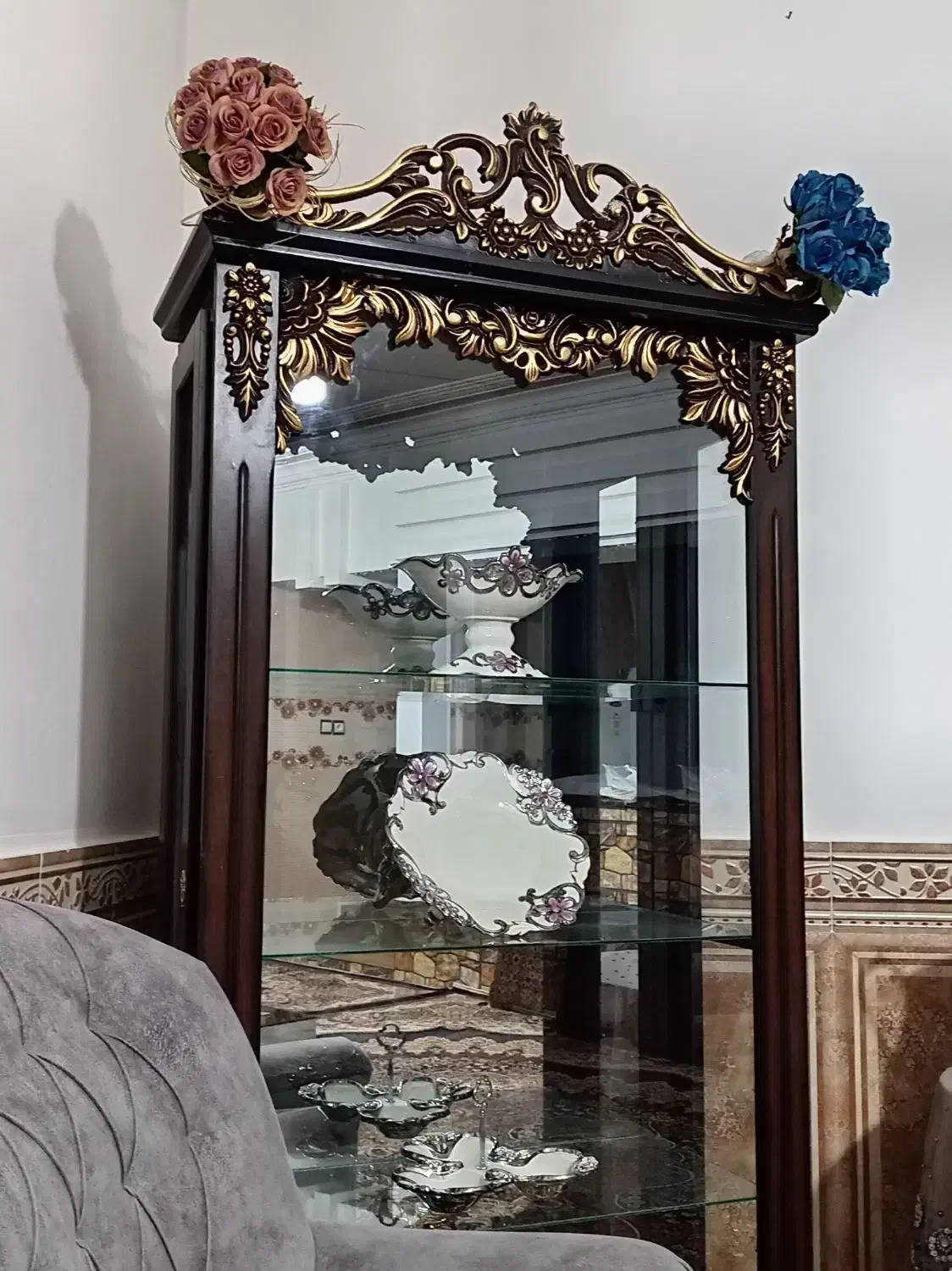 ساعت ایستاده گنجه اینه شمعدون|بوفه، ویترین، کنسول|تربت‌حیدریه, ده پائین|دیوار