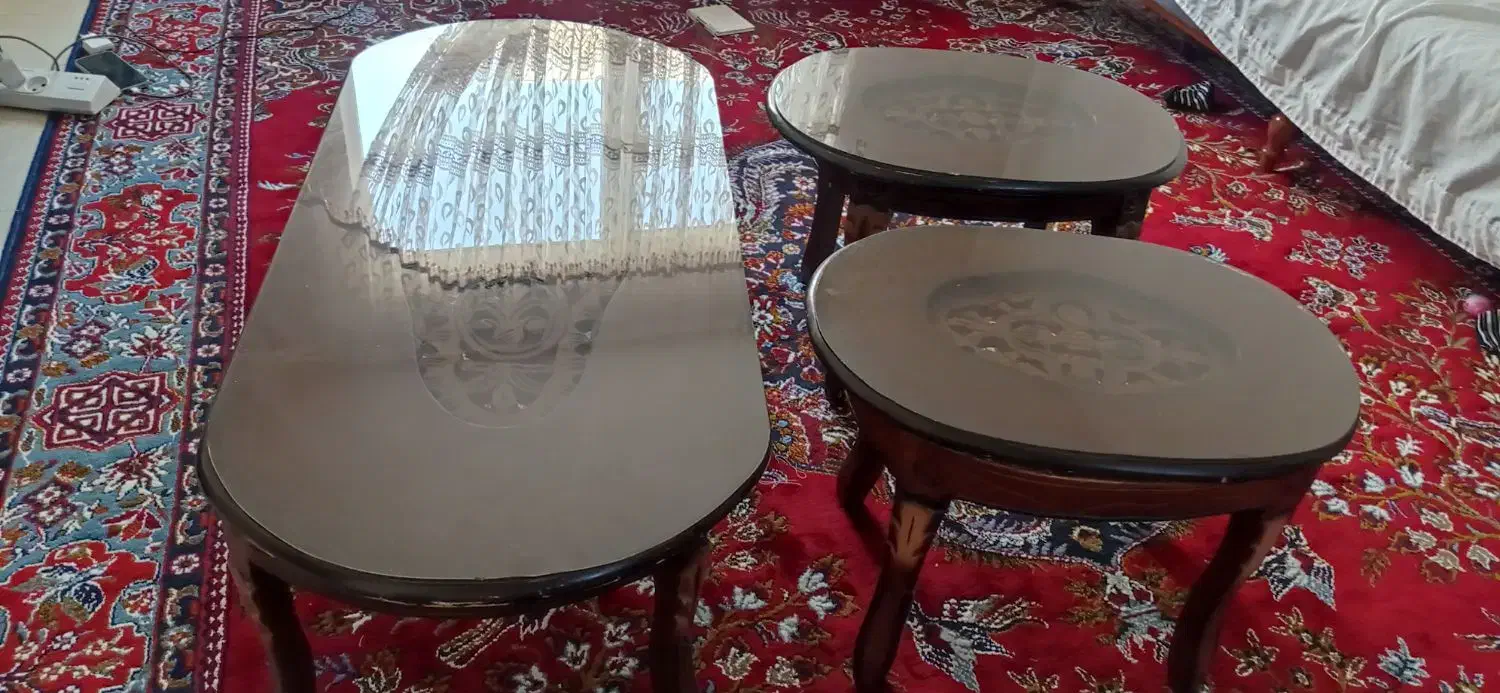 میز عسلی منبت کاری چوبی با شیشه|مبلمان خانگی و میز عسلی|محمدیه-قزوین, |دیوار
