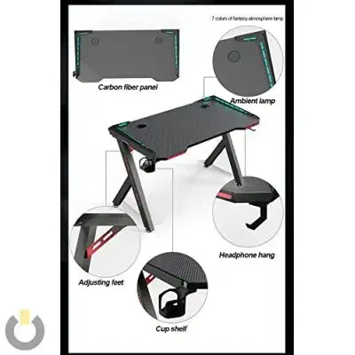 میز گیمینگ سطح کربنی و پایه فلزی با چراغ LED RGB|میز تحریر و کامپیوتر|قائم‌شهر, |دیوار