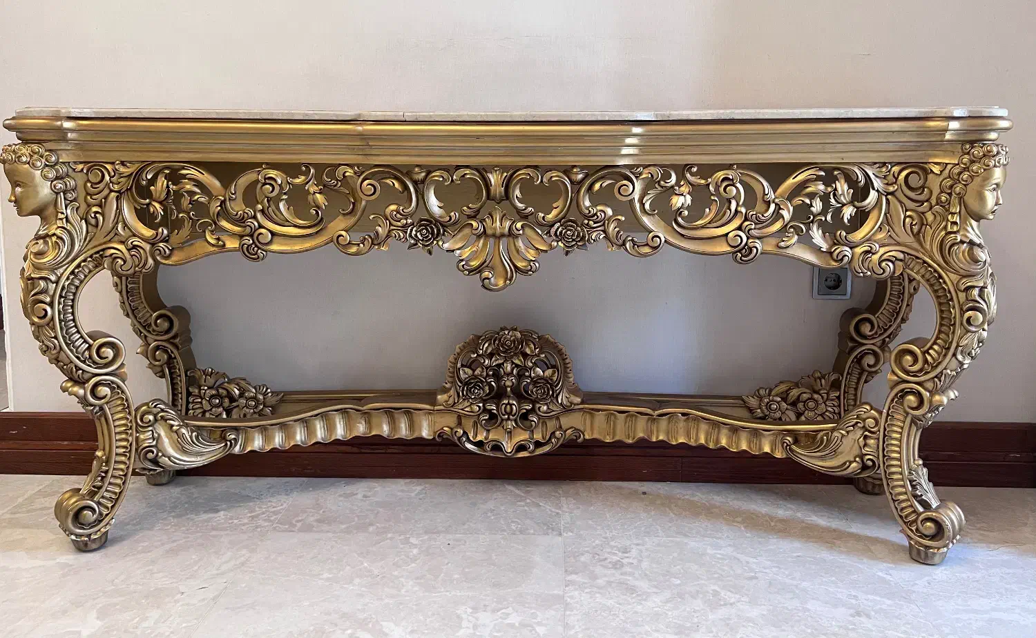 کنسول چوبی با سنگ|بوفه، ویترین، کنسول|تهران, جماران (نیاوران)|دیوار