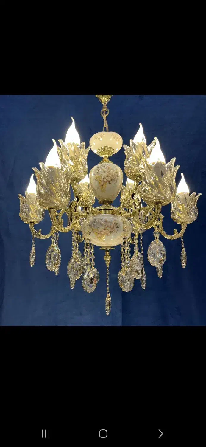 لوستراسکای لایت. فلزبرنجی ۵+۵ روشنایی سرپیچ e16|لوستر و چراغ آویز|تهران, نعمت‌آباد|دیوار