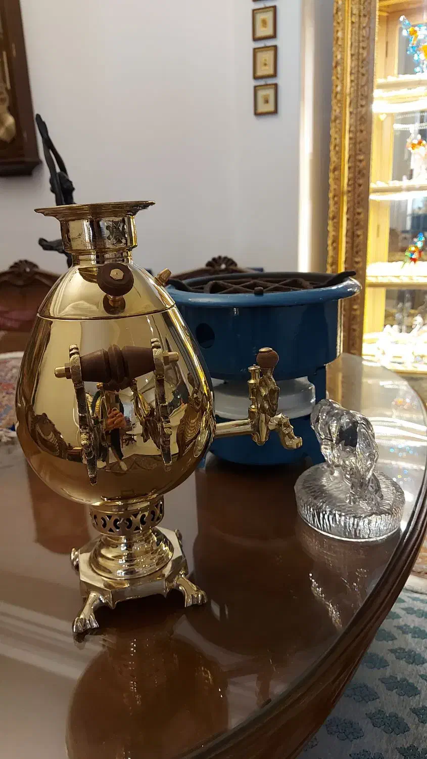 مجسمه کریستال دکوری سماور برنجی اجاق سه فیتیله|مجسمه، تندیس، ماکت|تهران, پاسداران|دیوار