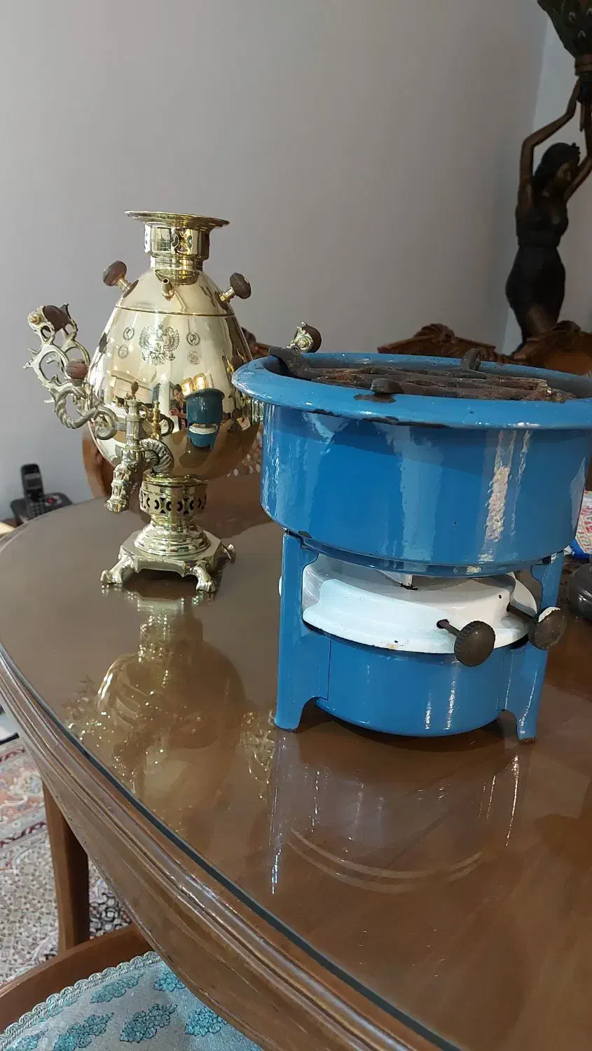 مجسمه کریستال دکوری سماور برنجی اجاق سه فیتیله|مجسمه، تندیس، ماکت|تهران, پاسداران|دیوار