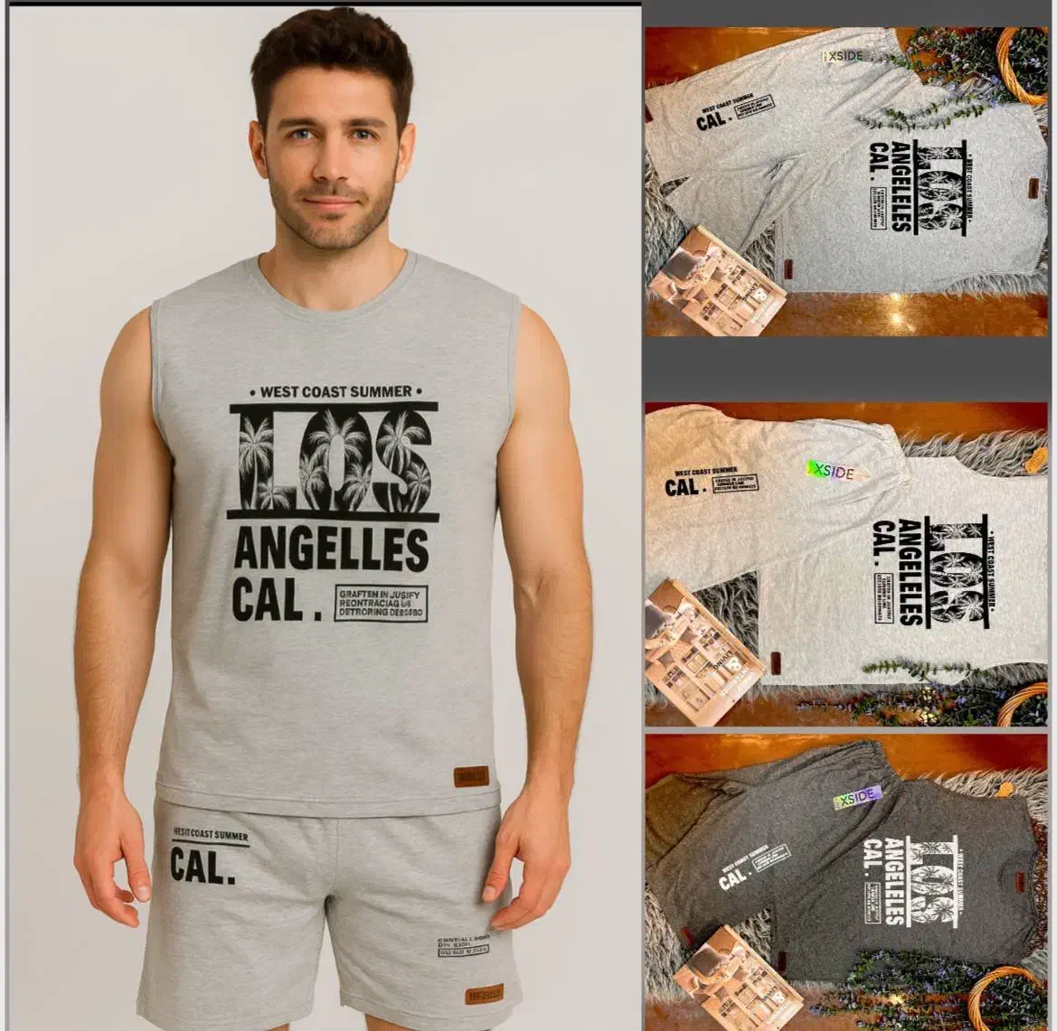 ست تاپ شورتک ملانژی مردانه چاپی- عمده تیراژ|لباس|ساری, |دیوار