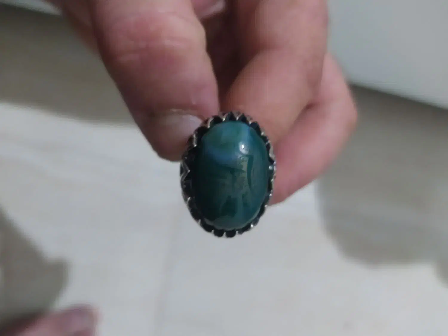 انگشتر عقیق سبز خراسان نقره و رکاب دور اشکی|جواهرات|آستانه اشرفیه, |دیوار