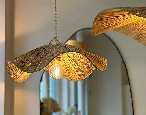 لوستر سبک بوهو با نخ رافیا و مکرومه|لوستر و چراغ آویز|کرج, باغستان|دیوار