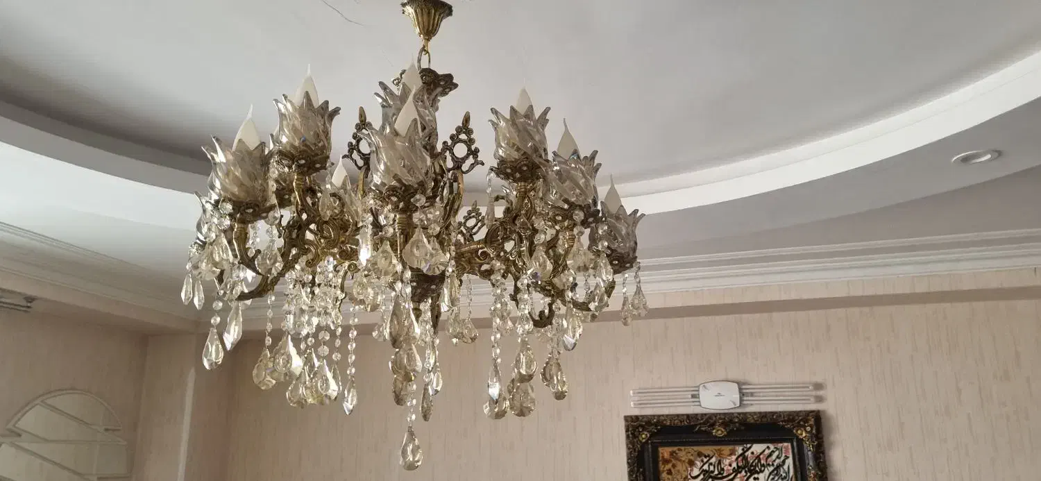 لوستر برنج ۸ شاخه ۱۶شعله با لامپ وکریستال|لوستر و چراغ آویز|ملایر, |دیوار