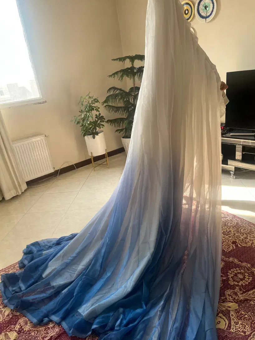 پرده دو متری دو رنگ سفید آبی|پرده، رانر، رومیزی|تهران, منیریه|دیوار