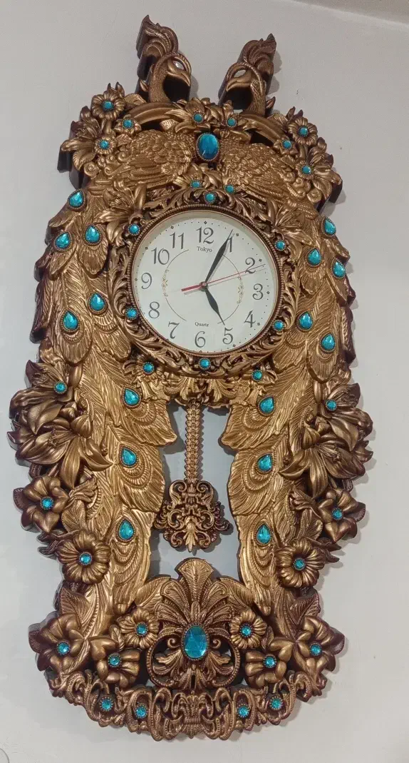 ساعت دیواری سلطنتی طرح طاووس (طلایی نگین دار)|ساعت دیواری و تزئینی|قم, نیروگاه|دیوار