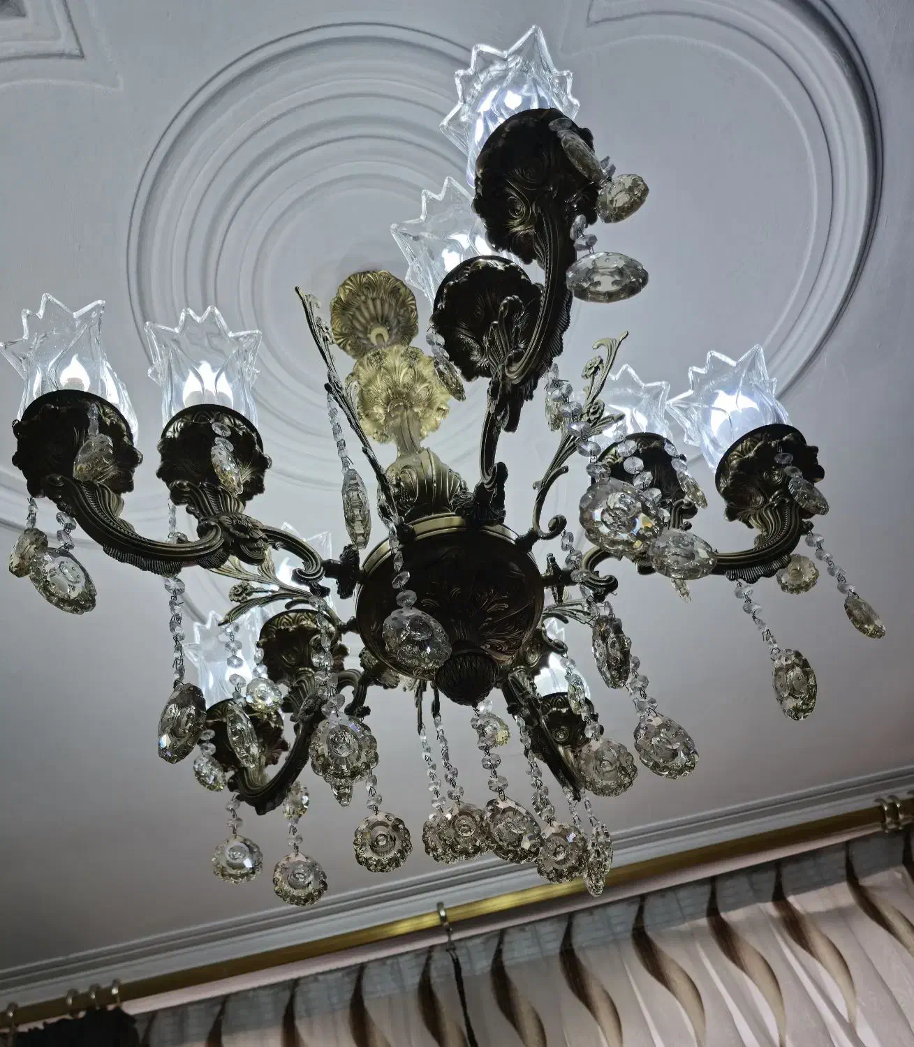 یک جفت لوستر برنجی۵شاخه ۱۰شعله|لوستر و چراغ آویز|قزوین, |دیوار