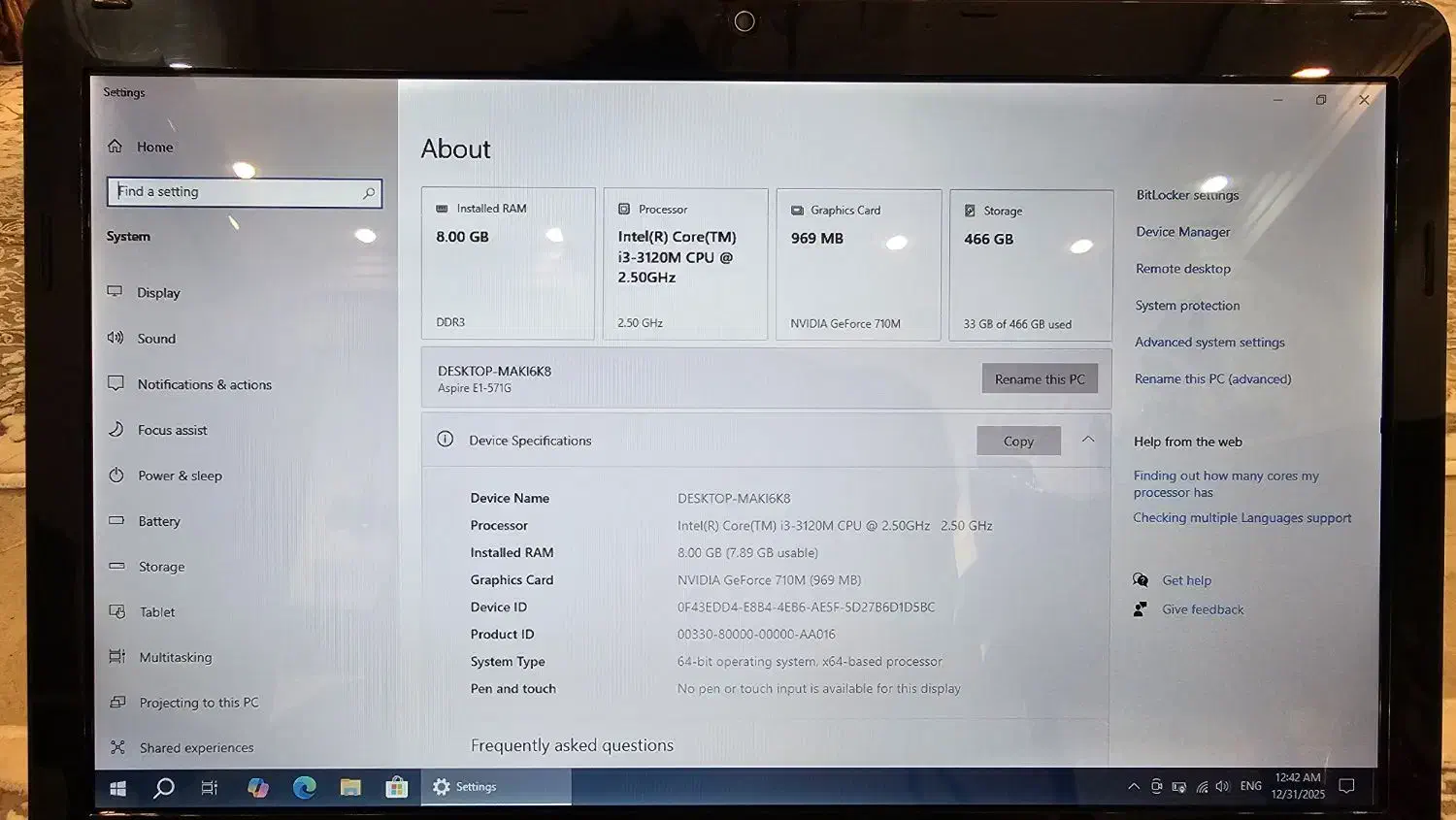 لپ‌تاپ Acer Aspire E1-571G|رایانه همراه|تهران, جمهوری|دیوار