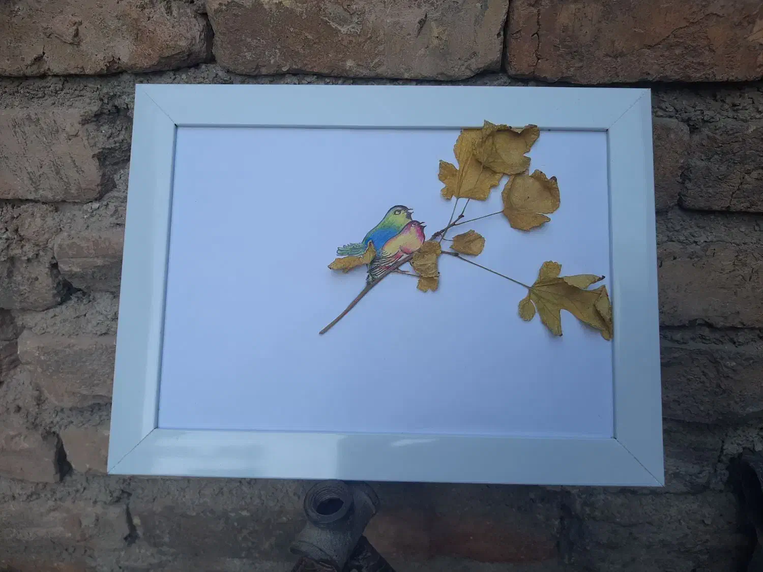 ترسیم ترکیبی گل و بلبل با تک شاخه طبیعی|تابلو، نقاشی، عکس|شیراز, امام حسین|دیوار