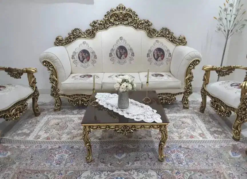 مبل ۹ نفره تمام چوب ورق طلا با نهار خوری 10|مبلمان خانگی و میز عسلی|تهران, تهرانسر مرکزی|دیوار