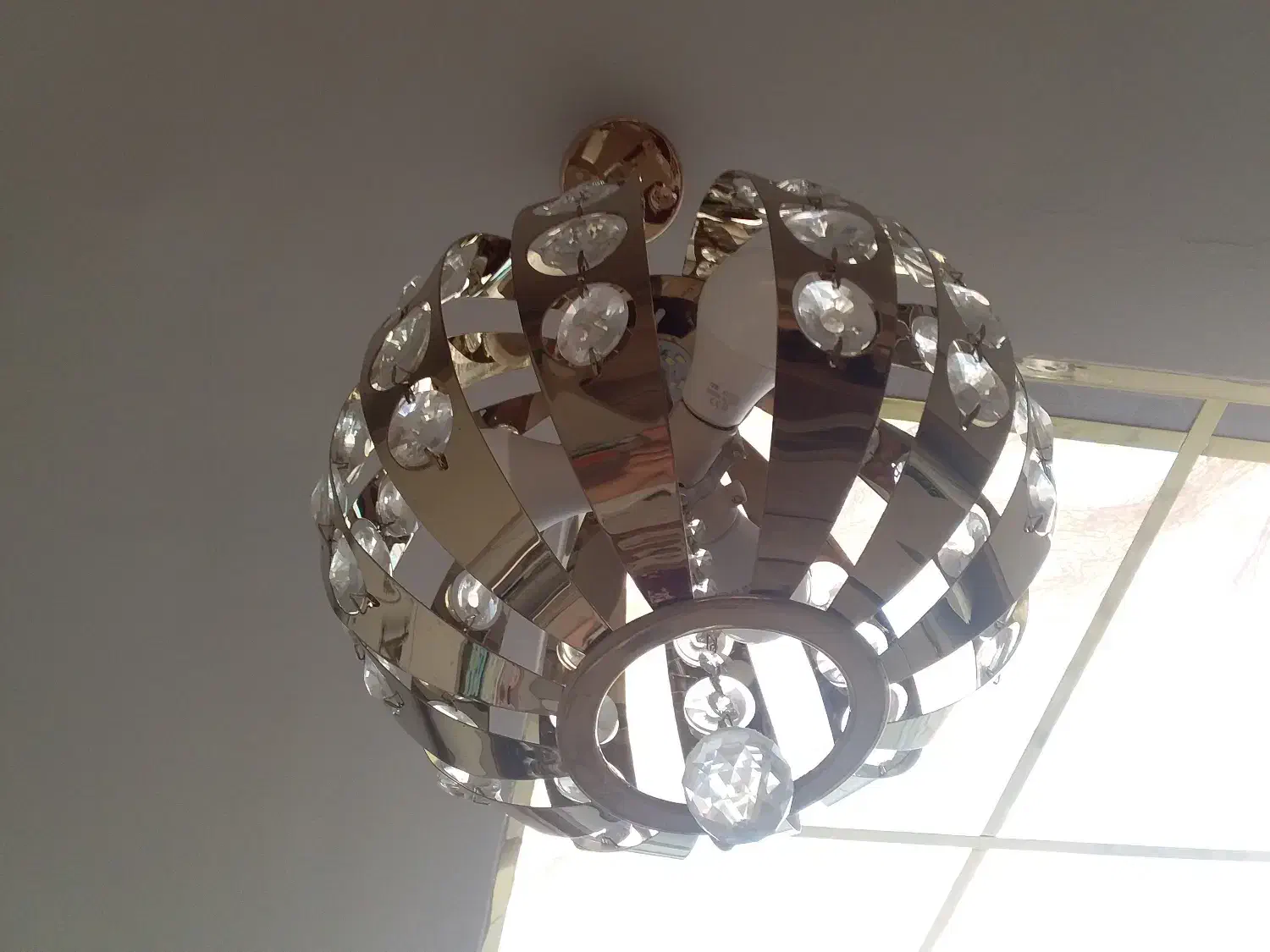 یک جفت لوستر استیل رنگ ثابت با کریستالهای خارجی|لوستر و چراغ آویز|تهران, جنت‌آباد شمالی|دیوار