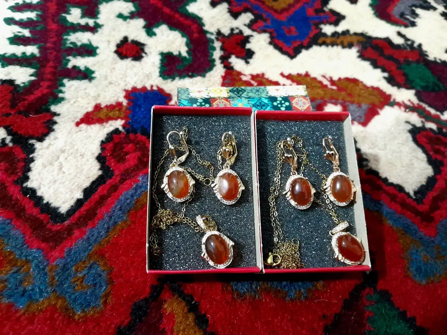 نیم ست طلاروس عقیق یمن اصل|جواهرات|بستان آباد, |دیوار