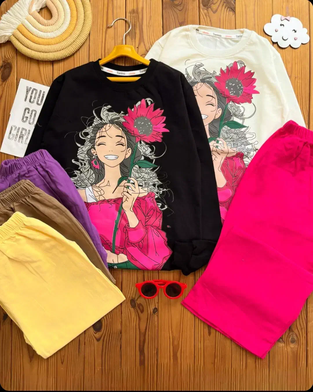 ست لباس آستین بلند دورس و شلوار لنین|لباس|جم, |دیوار