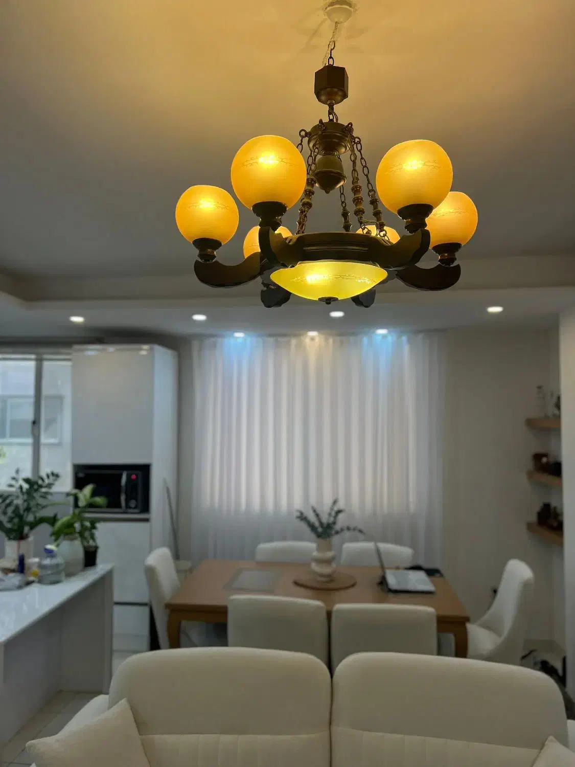 لوستر شش شاخه چوبی|لوستر و چراغ آویز|لنگرود, |دیوار