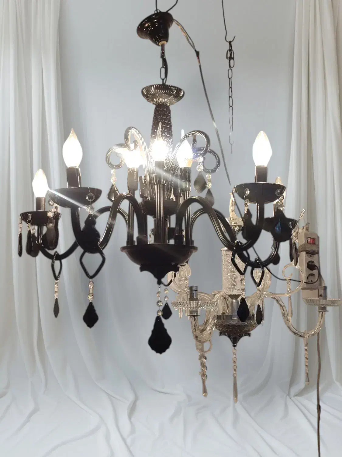 لوستر کریستالی شفاف و مشکی|لوستر و چراغ آویز|مشهد, اقبال|دیوار