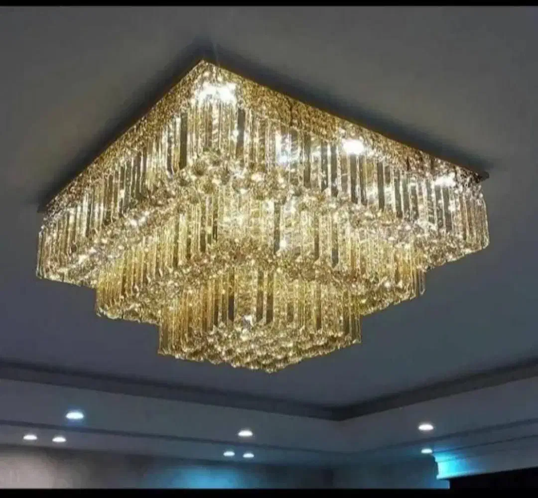لوستر الماس.کریستالی آتوسا سه طبقه مربع. AC light|لوستر و چراغ آویز|تهران, سنگلج (شاپور)|دیوار