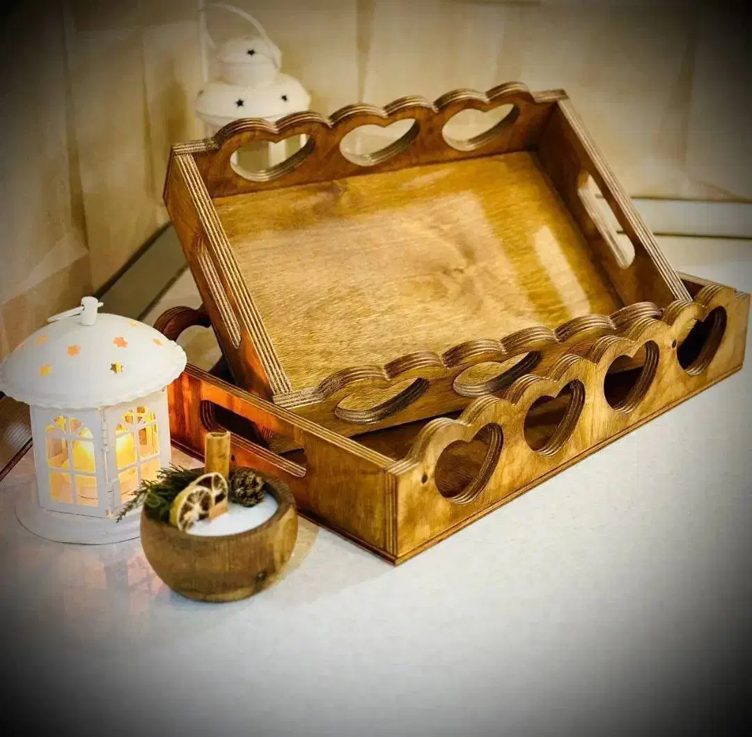 سینی چوبی جفتی قلبی (انواع سینی چوبی)|ظروف سرو و پذیرایی|بیرجند, |دیوار