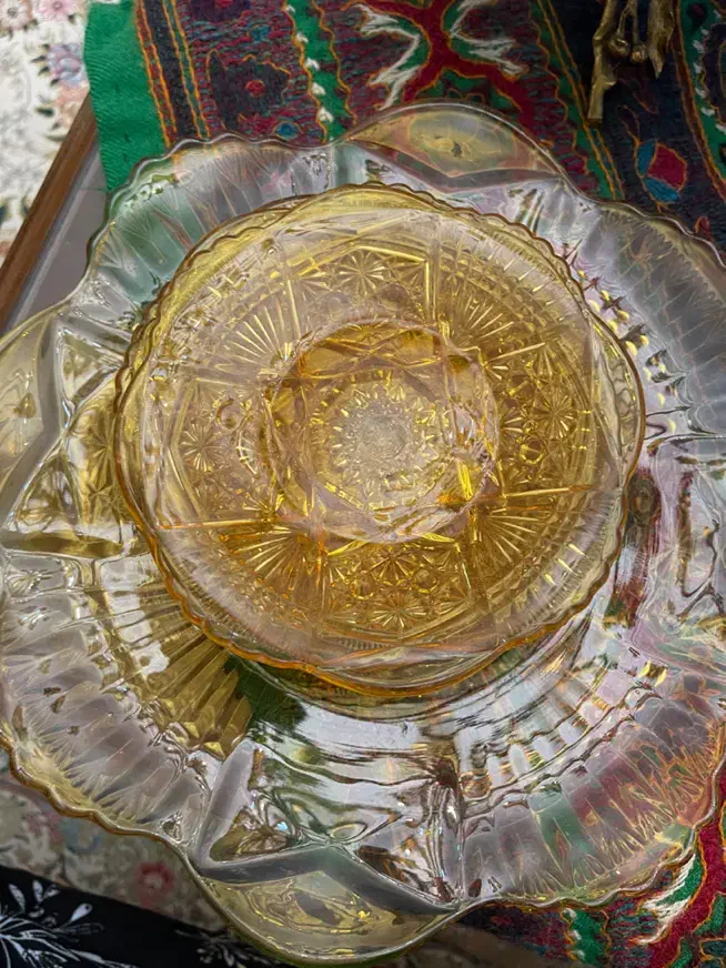 بشقاب بزرگ و شش پیش دستی عسلی رنگ|ظروف سرو و پذیرایی|تهران, شهرک محلاتی|دیوار