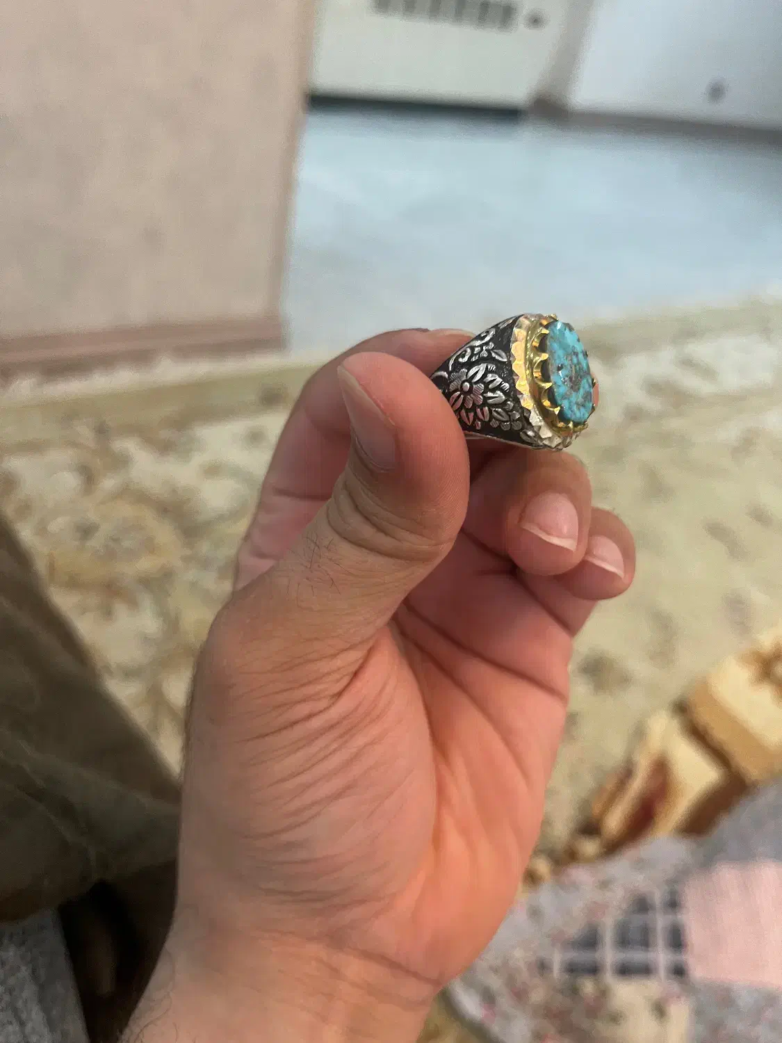 انگشت نقره دست ساز فیروزه نو معاوضه با گوشی|جواهرات|گنبد کاووس, |دیوار