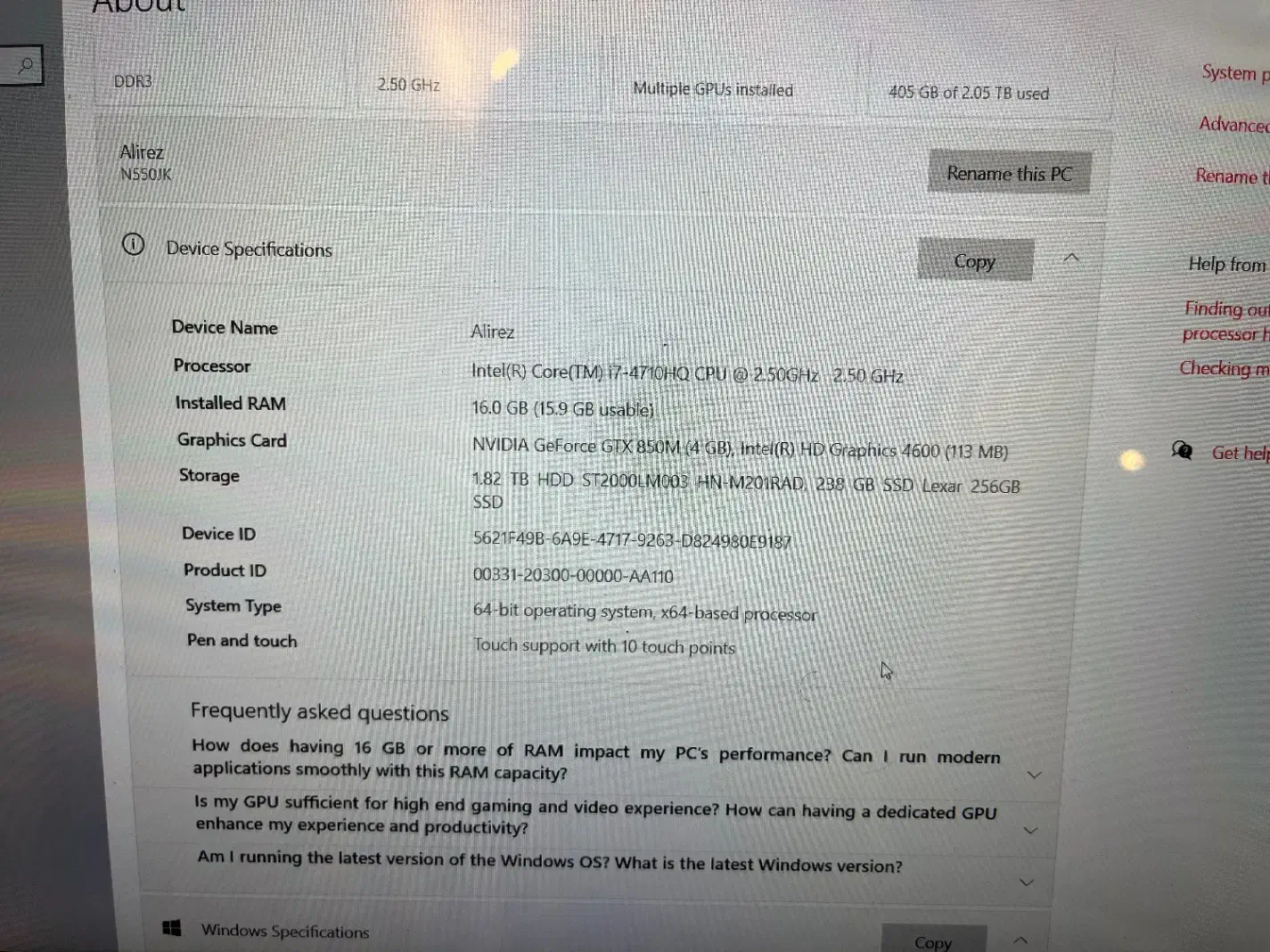 لپ تاپ ایسوس Asus n550Jk تاچ با لوازم کامل|رایانه همراه|تهران, قیطریه|دیوار