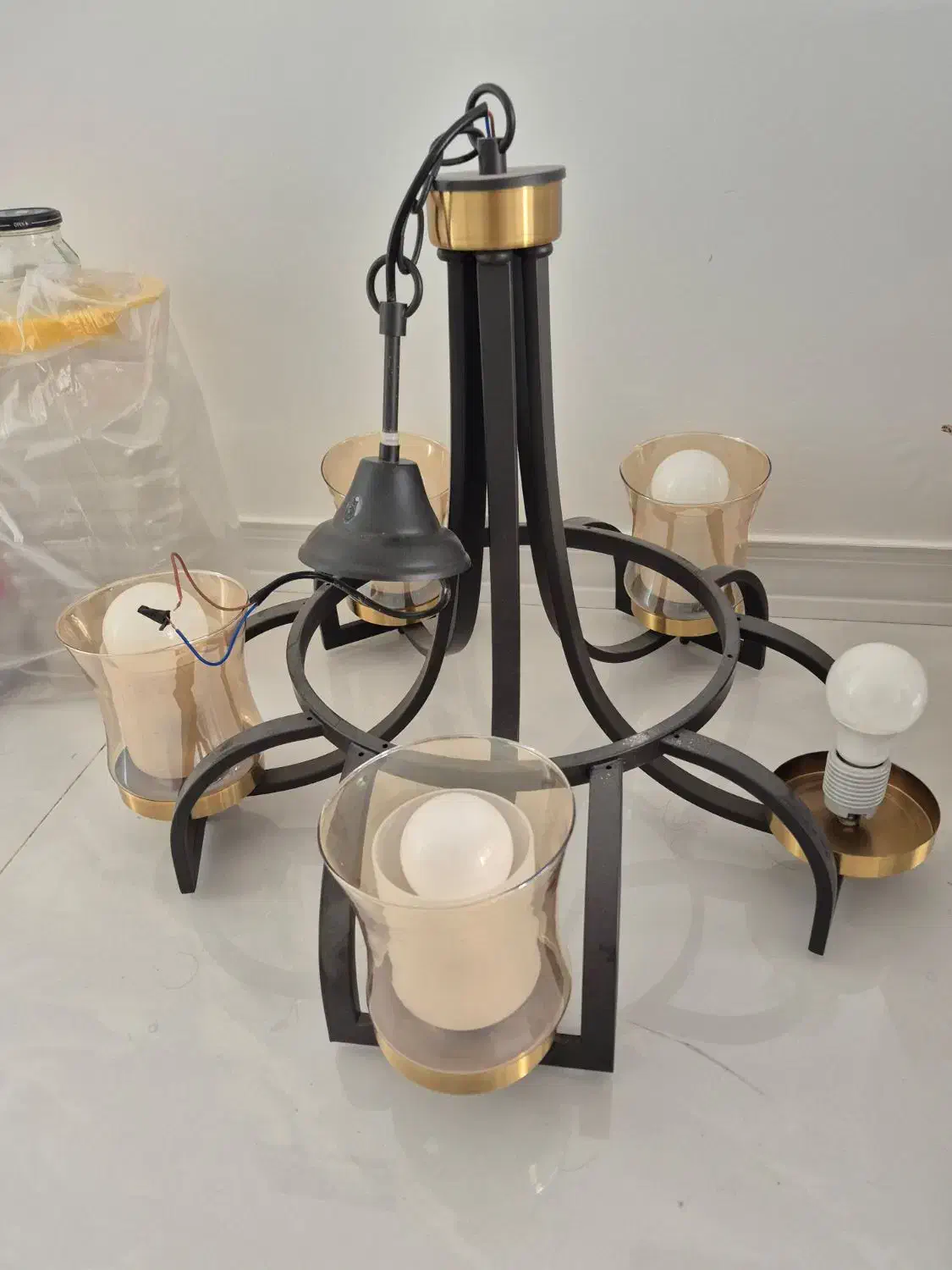 لوستر ۵ شعله مدرن حباب دار مدل شیشه شامپاین|لوستر و چراغ آویز|مشهد, فردوسی|دیوار