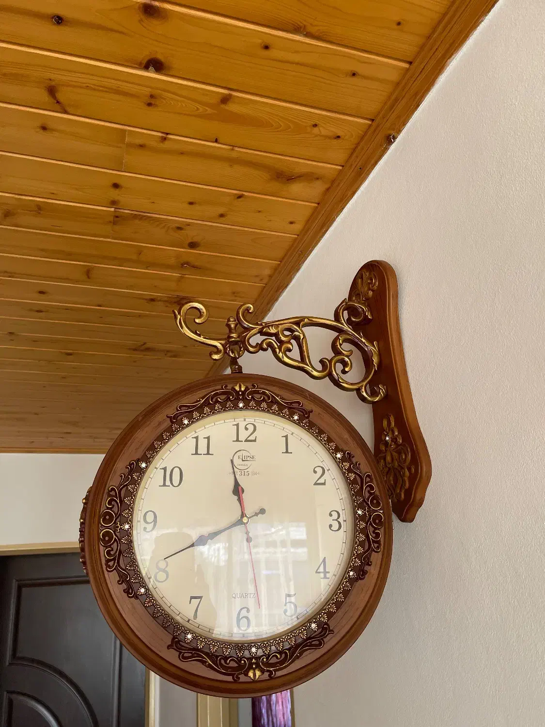 ساعت دیواری دوطرفه طرح چوب|ساعت دیواری و تزئینی|چمستان, |دیوار