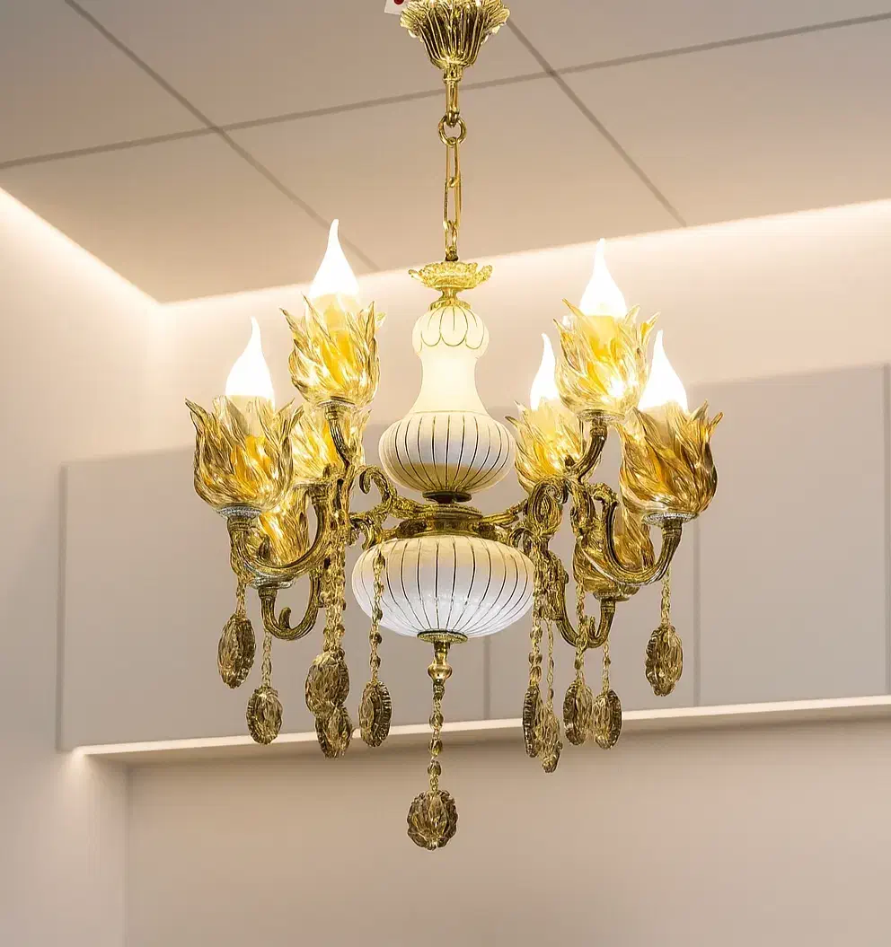 لوستر 4شاخه برنزی سرامیک (برنز الماس)|لوستر و چراغ آویز|کرمانشاه, |دیوار