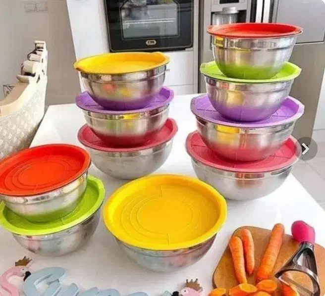 لگن استیل 5تیکه درب رنگی|ظروف پختوپز|گرگان, |دیوار