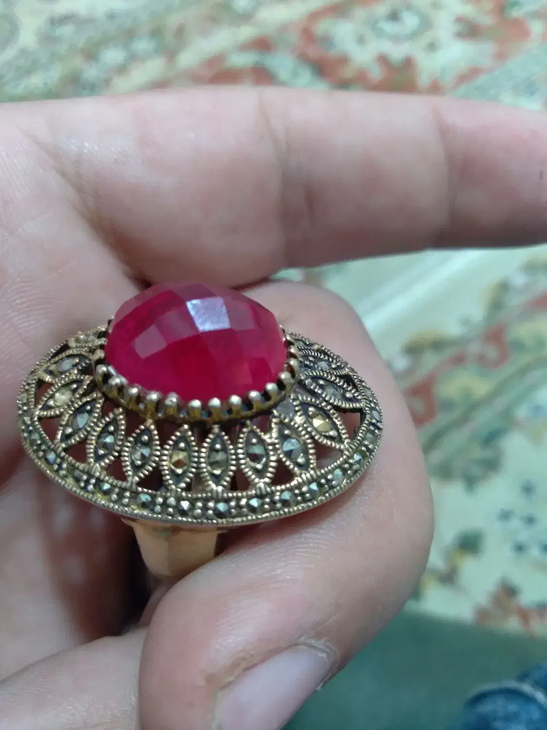 انگشتر نقره با نگین یاقوت ابکاری طلا|جواهرات|کوهدشت, |دیوار