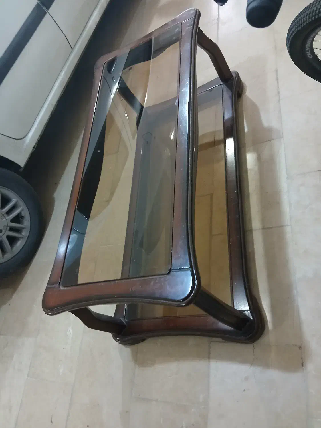 میز شیشه ای چوبی جلو مبلی|مبلمان خانگی و میز عسلی|اردبیل, |دیوار