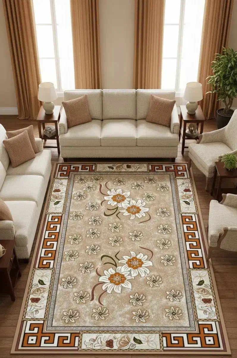 گلیم ماشینی با رنگ‌بندی طوسی فیلی بادومی لاکی|گلیم، جاجیم، گبه|بروجرد, |دیوار