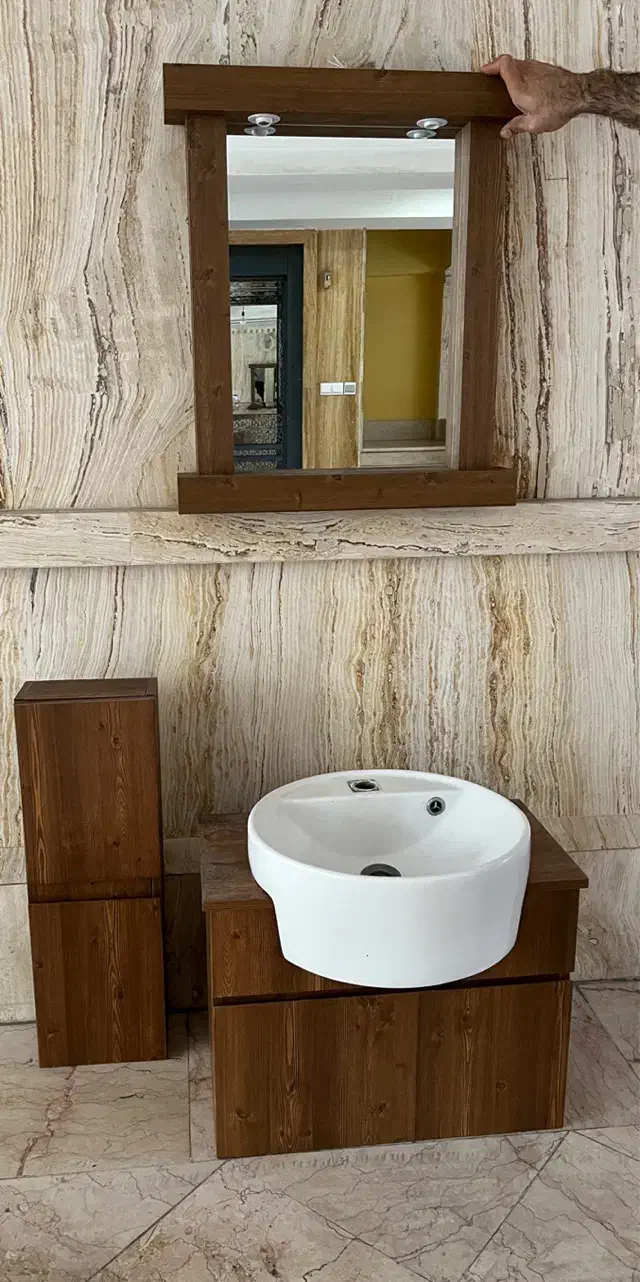 سرویس کامل روشویی و باکس حوله و آینه هالوژن دار|لوازم سرویس بهداشتی|بابل, |دیوار