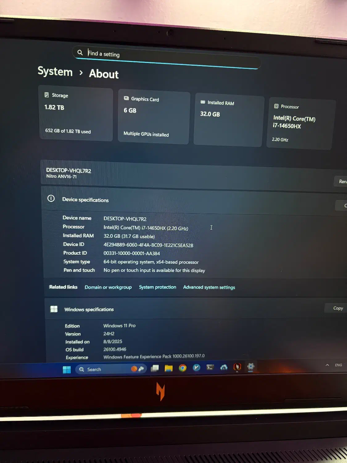 لپتاپ Nitro v16 i7 32GB 2TB|رایانه همراه|مشهد, امیریه|دیوار