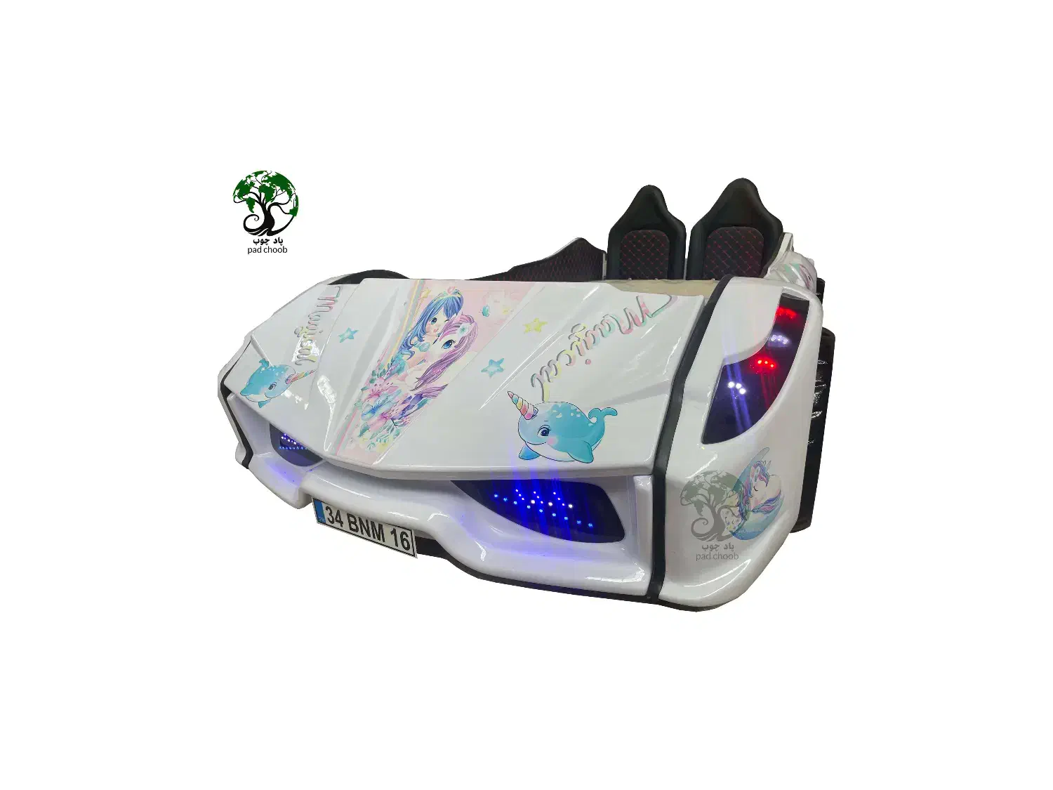 تخت طرح ماشین دخترانه پونی(اسب تک شاخ) پادچوب|تخت و سرویس خواب|یزد, |دیوار