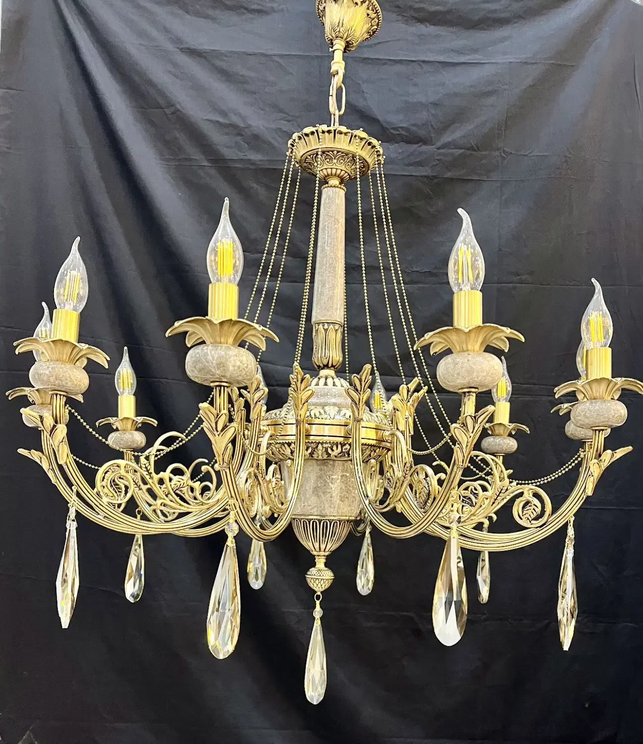 لوستر۱۰شاخه ده شعله دورینگ دار قطعه کامل برنج|لوستر و چراغ آویز|تهران, نعمتآباد|دیوار